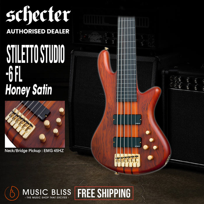Schecter Stiletto Studio-6 FL Electric Bass Guitar - Honey Satin