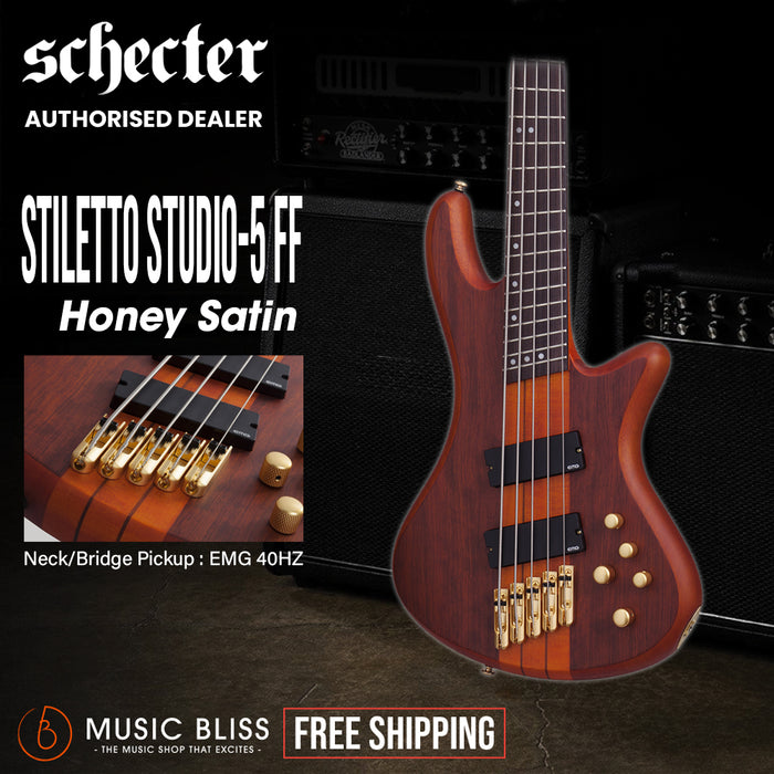 Schecter Stiletto Studio-5 FF Electric Bass Guitar - Honey Satin
