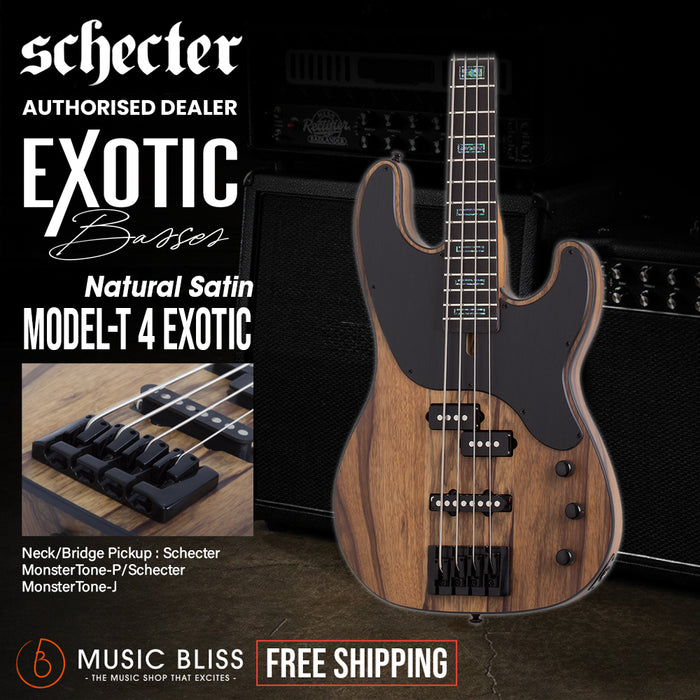 Schecter Model-T 4 Exotic Electric Bass Guitar - Black Limba