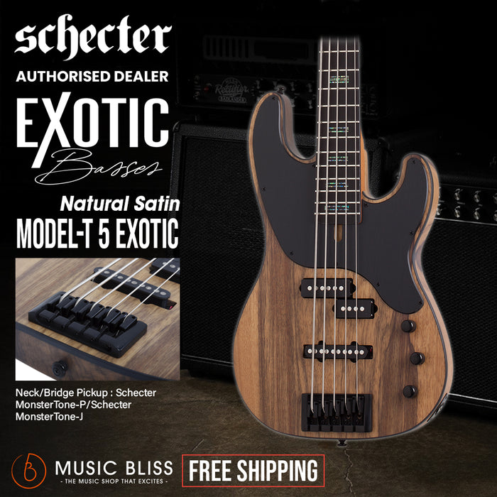Schecter Model-T 5 Exotic Electric Bass Guitar - Black Limba