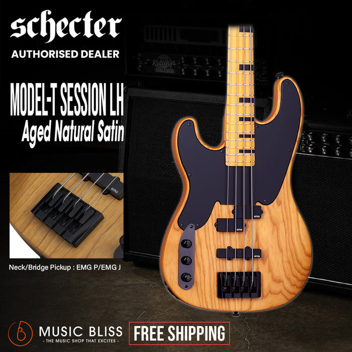 Schecter Model-T Session Left-Handed Electric Bass Guitar - Aged Natural Satin