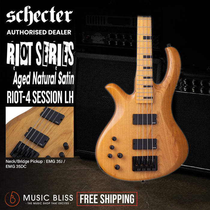 Schecter Riot Session-4 Left-Handed Electric Bass Guitar - Aged Natural Satin