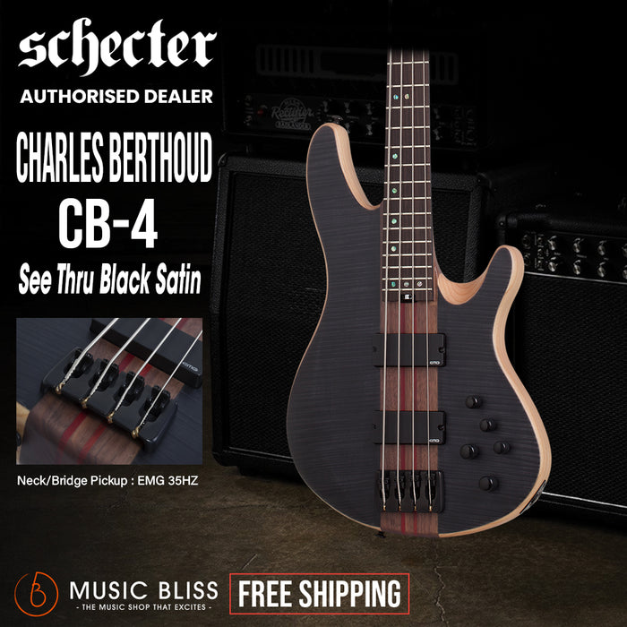 Schecter Charles Berthoud CB-4 Electric Bass Guitar - See-Thru Black Satin