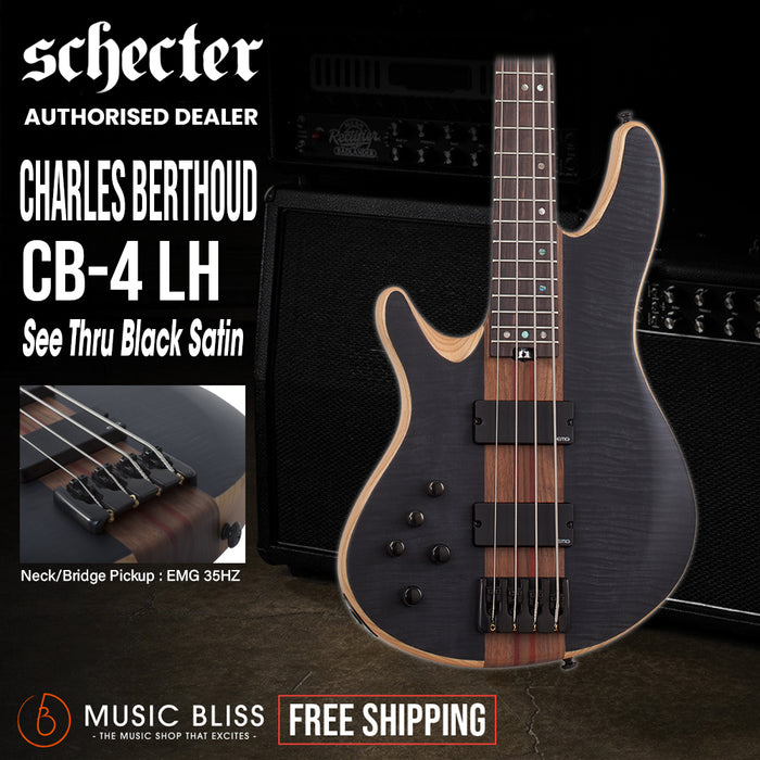 Schecter Charles Berthoud CB-4 Left-Handed Electric Bass Guitar - See-Thru Black Satin