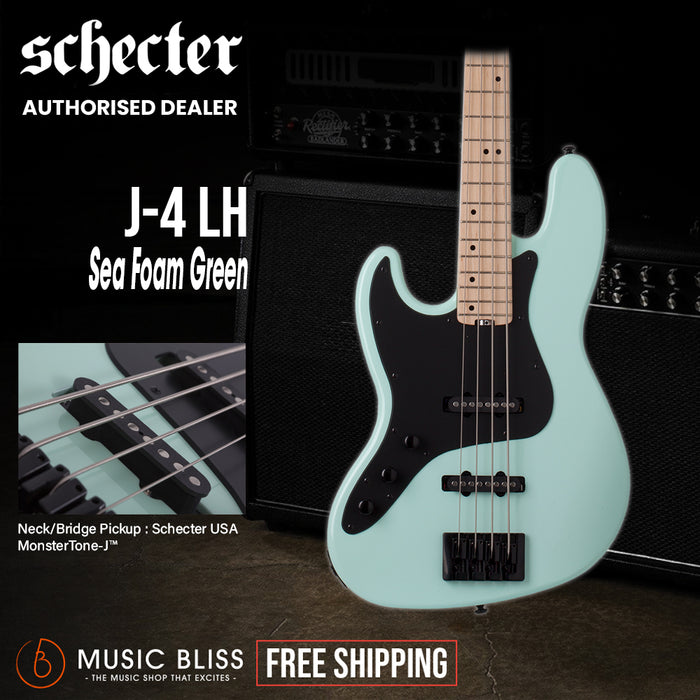 Schecter J-4  Maple FB Left-Handed Electric Bass Guitar - Sea Foam Green