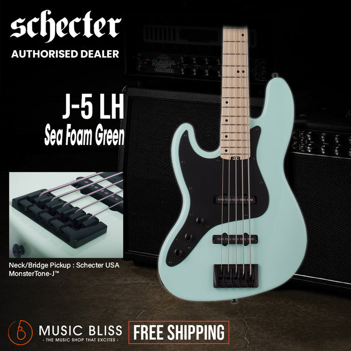 Schecter J-5  Maple FB Left-Handed Electric Bass Guitar - Sea Foam Green
