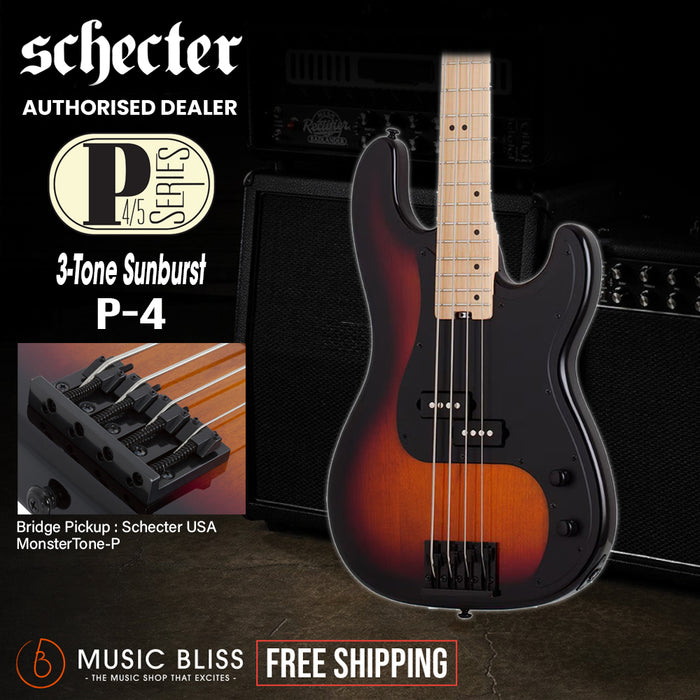 Schecter P-4 Electric Bass Guitar - 3-Tone Sunburst