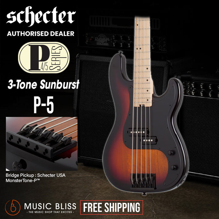Schecter P-5 Electric Bass Guitar - 3-Tone Sunburst