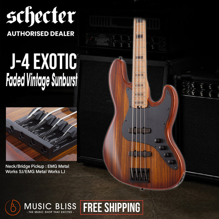 Schecter J-4 Exotic Electric Bass Guitar - Faded Vintage Sunburst