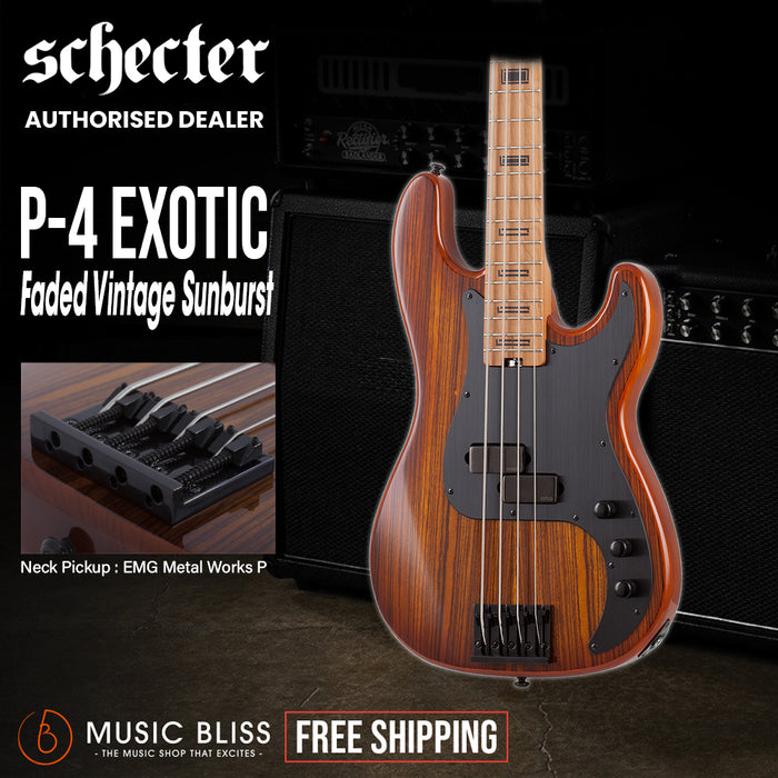 Schecter P-4 Exotic Electric Bass Guitar - Faded Vintage Sunburst