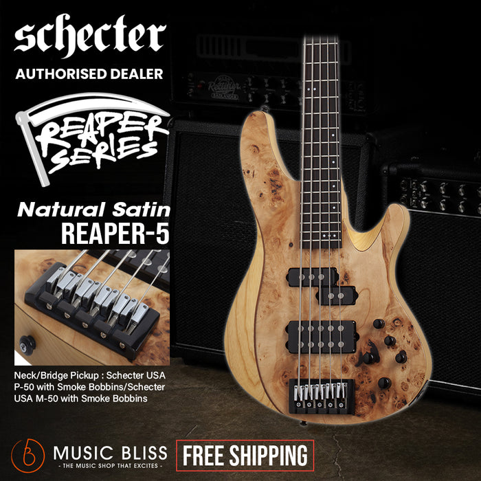 Schecter Reaper-5 Electric Bass Guitar - Natural Satin