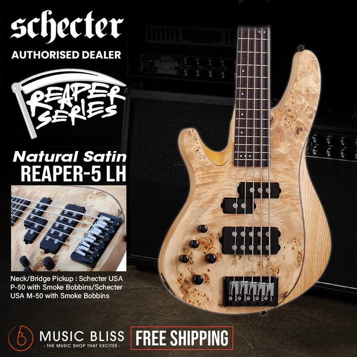 Schecter Reaper-5 Left-Handed Electric Bass Guitar - Natural Satin