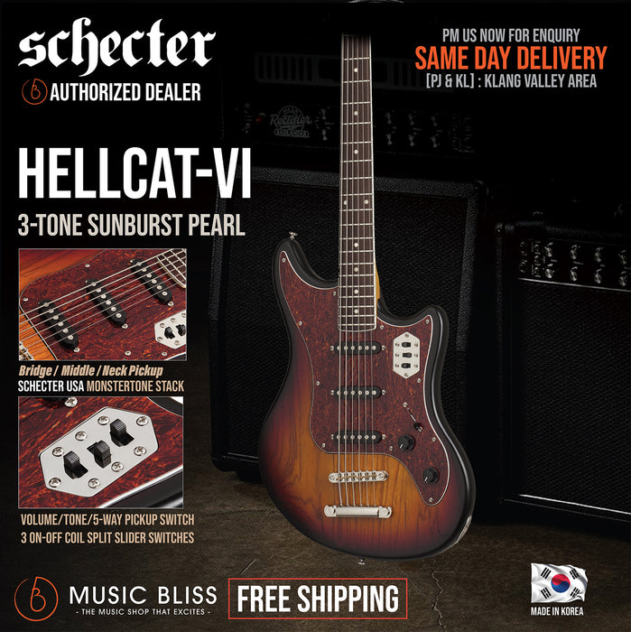 Schecter Hellcat-VI - 3-Tone Sunburst Pearl [MIK] - Music Bliss Malaysia
