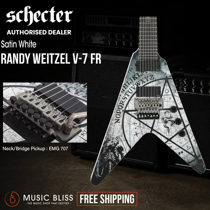 Schecter V-7 FR Randy Weitzel Ouija Electric Guitar - Satin White