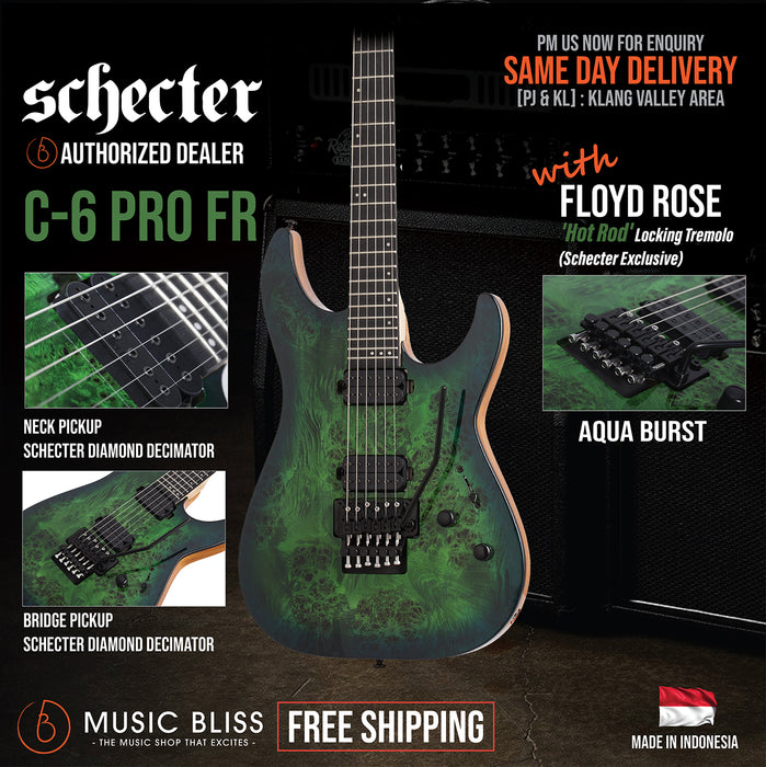 Schecter C-6 Pro FR Electric Guitar - Aqua Burst [MII] - Music Bliss Malaysia