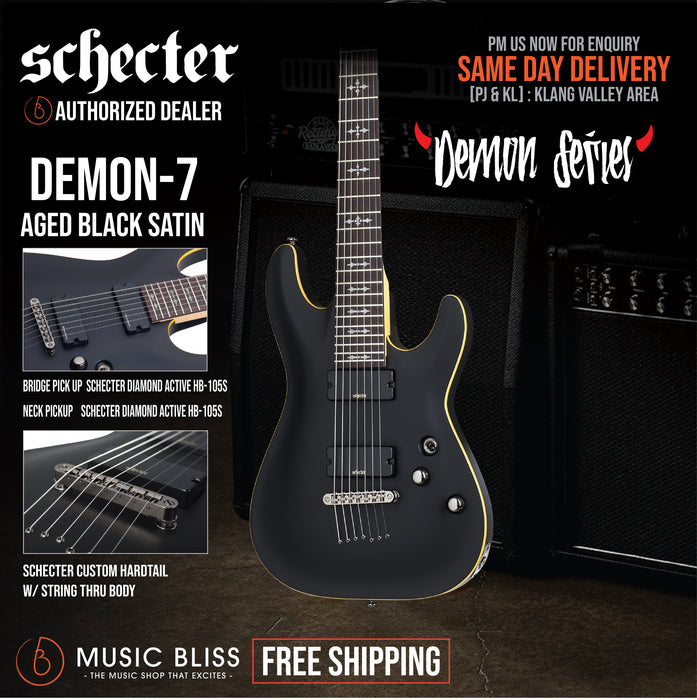 Schecter Demon-7 Electric Guitar - Aged Black Satin - Music Bliss Malaysia