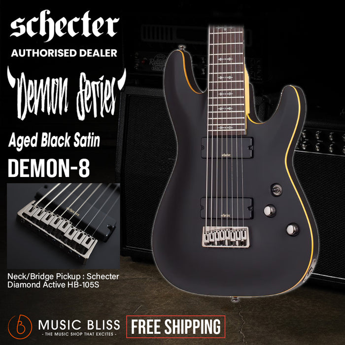 Schecter Demon-8 Electric Guitar - Aged Black Satin