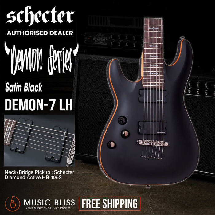 Schecter Demon-7 Left-Handed Electric Guitar - Aged Black Satin