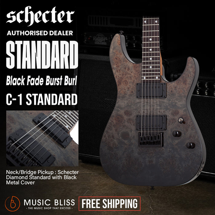 Schecter C-1 Standard Electric Guitar - Black Fade Burst Burl