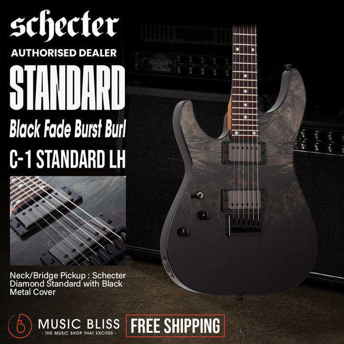 Schecter C-1 Standard Left-Handed Electric Guitar - Black Fade Burst Burl