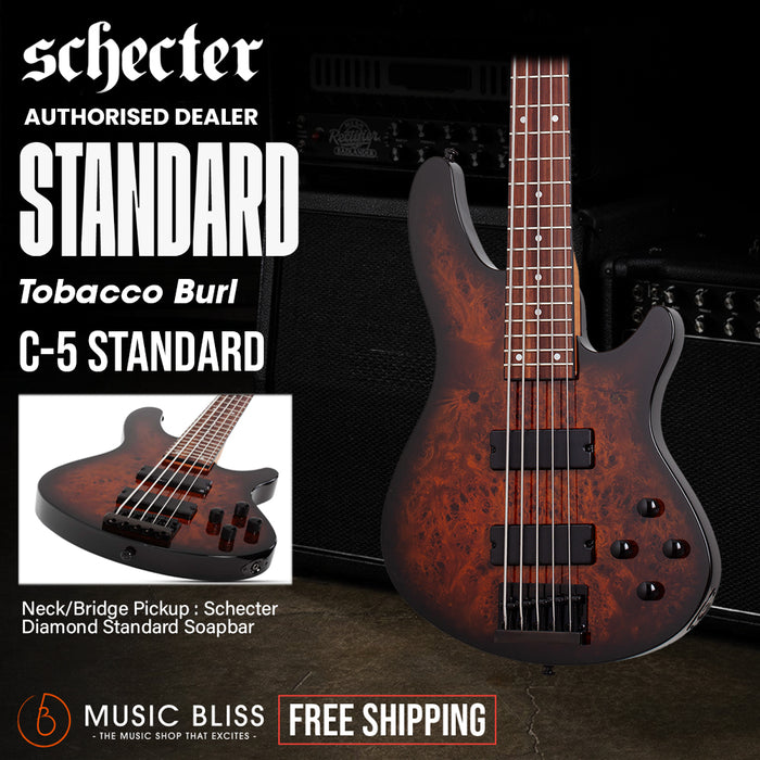 Schecter C-5 Standard Electric Bass Guitar - Tobacco Burl