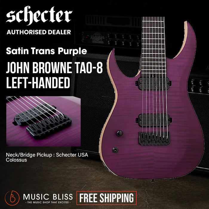 Schecter John Browne Tao-8 Left-Handed Electric Guitar - Satin Trans Purple