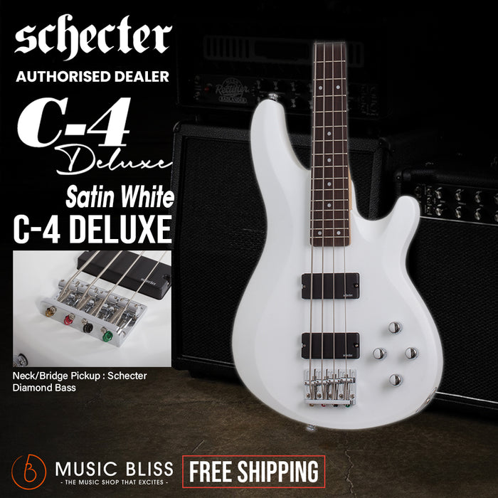Schecter C-4 Deluxe Electric Bass Guitar - Satin White