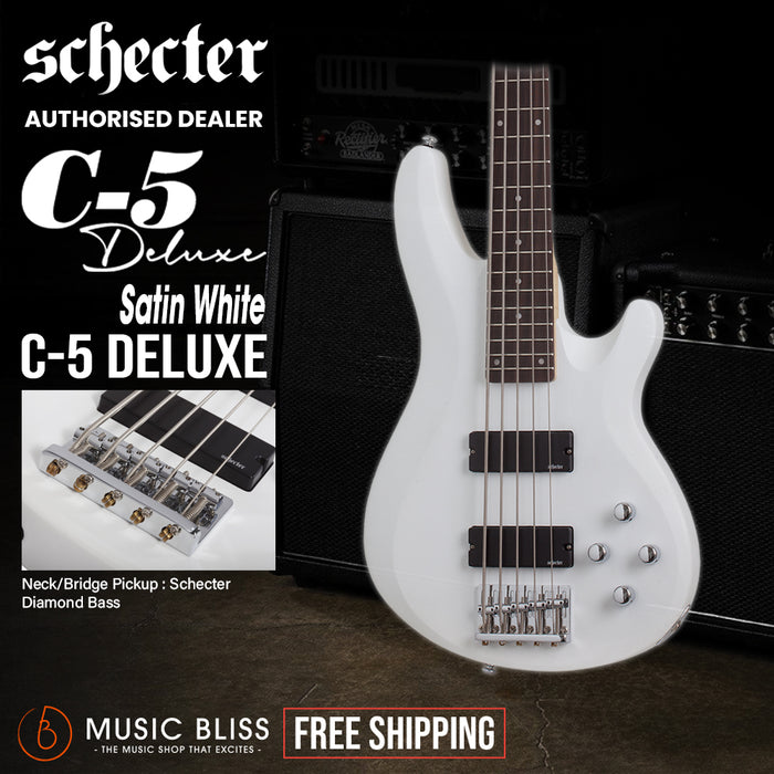 Schecter C-5 Deluxe Electric Bass Guitar - Satin White