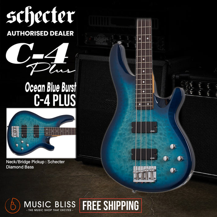 Schecter C-4 Plus Electric Bass Guitar - Ocean Blue Burst