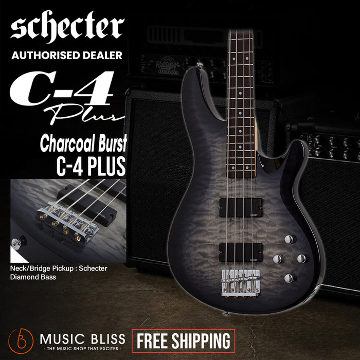 Schecter C-4 Plus Electric Bass Guitar - Satin Charcoal Burst