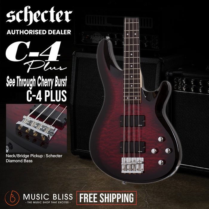 Schecter C-4 Plus Electric Bass Guitar - See-Through Cherry Burst