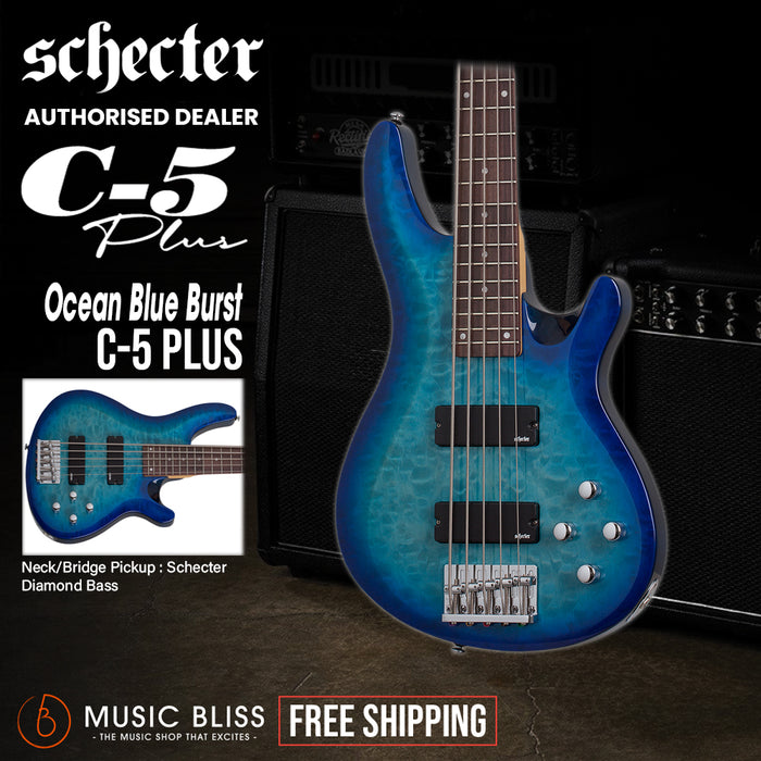 Schecter C-5 Plus Electric Bass Guitar - Ocean Blue Burst