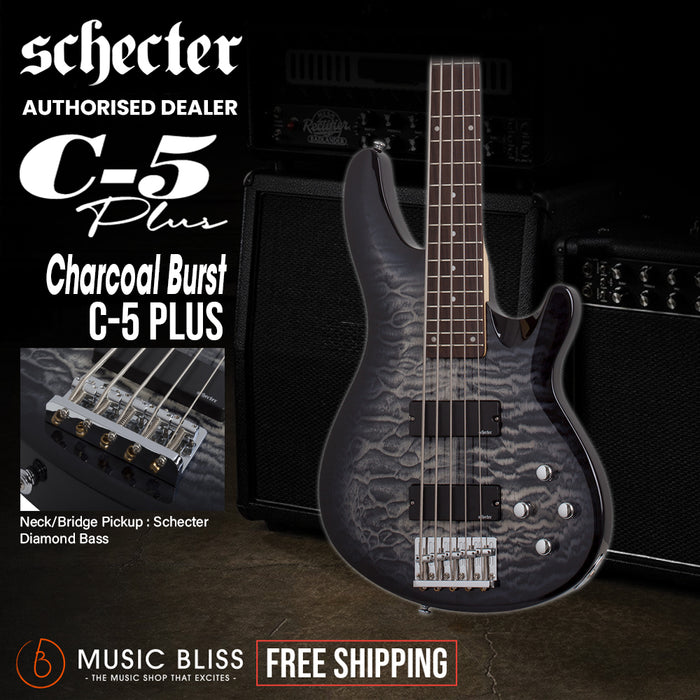Schecter C-5 Plus Electric Bass Guitar - Satin Charcoal Burst