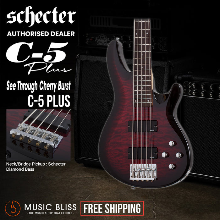 Schecter C-5 Plus Electric Bass Guitar - See-Through Cherry Burst