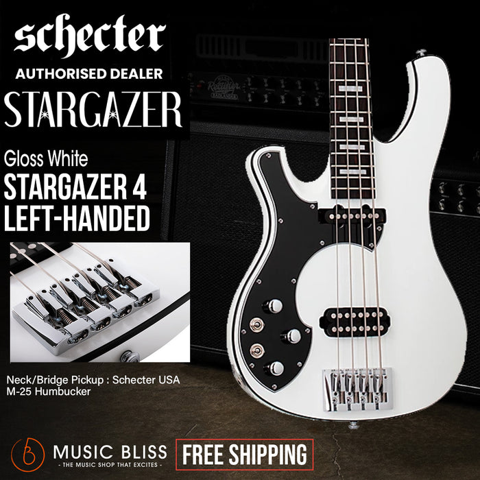 Schecter Stargazer-4 Left-Handed Electric Bass Guitar - Gloss White