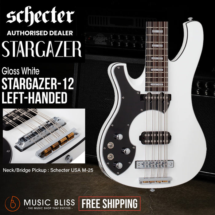 Schecter Stargazer-12 Left-Handed Electric Bass Guitar - Gloss White