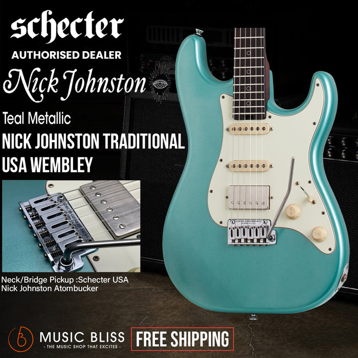 Schecter Nick Johnston Trad-USA "Wembley" HSS Electric Guitar - Teal Metallic