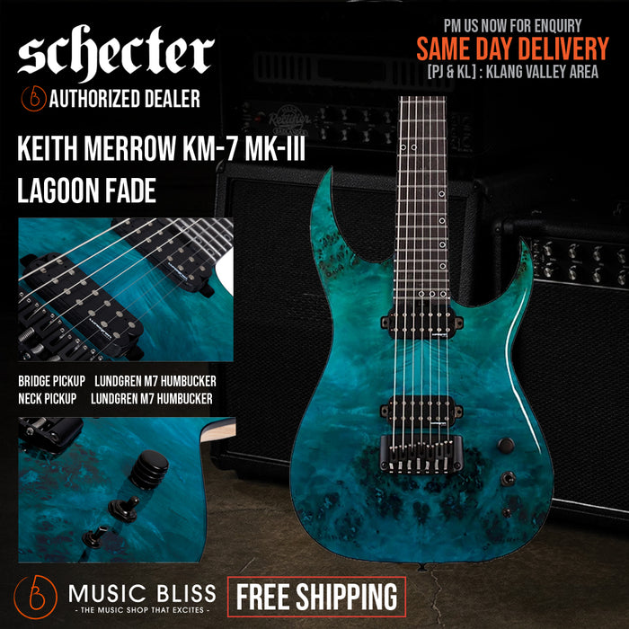 Schecter Keith Merrow KM-7 MK-III Artist Lagoon Fade 7 String Electric Guitar - Lagoon Fade - Music Bliss Malaysia