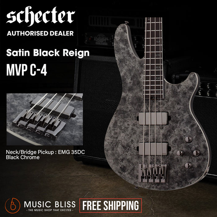 Schecter MVP C-4 Electric Bass Guitar - Satin Black Reign