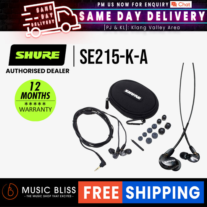 Shure SE215 Sound Isolating Earphones - Black - Music Bliss Malaysia