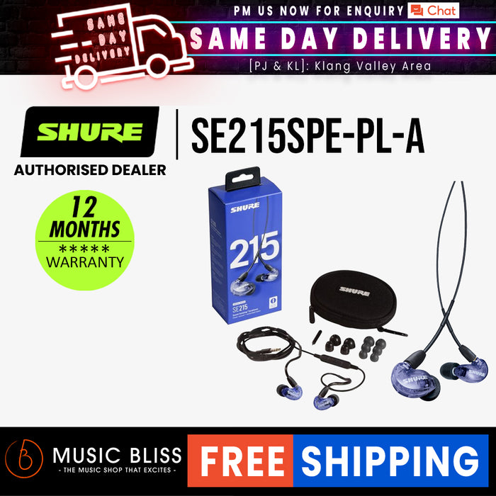 Shure SE215 Sound Isolating Earphones - Purple - Music Bliss Malaysia