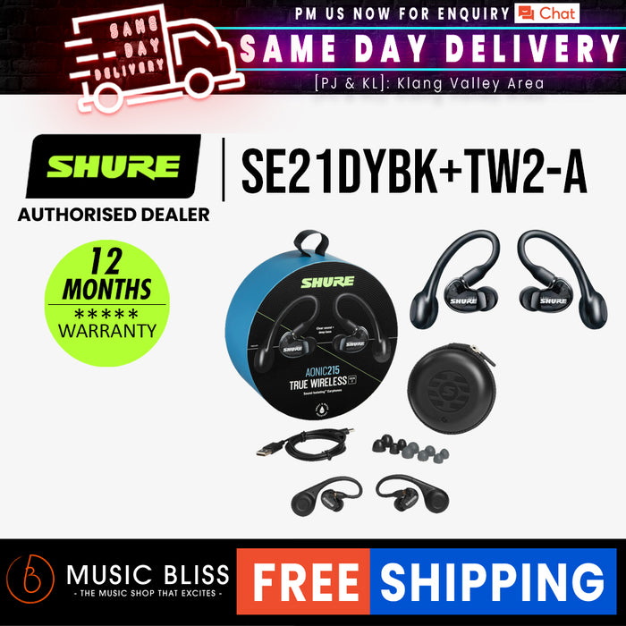 Shure Aonic 215 True Wireless Earphones with Bluetooth - Black - Music Bliss Malaysia