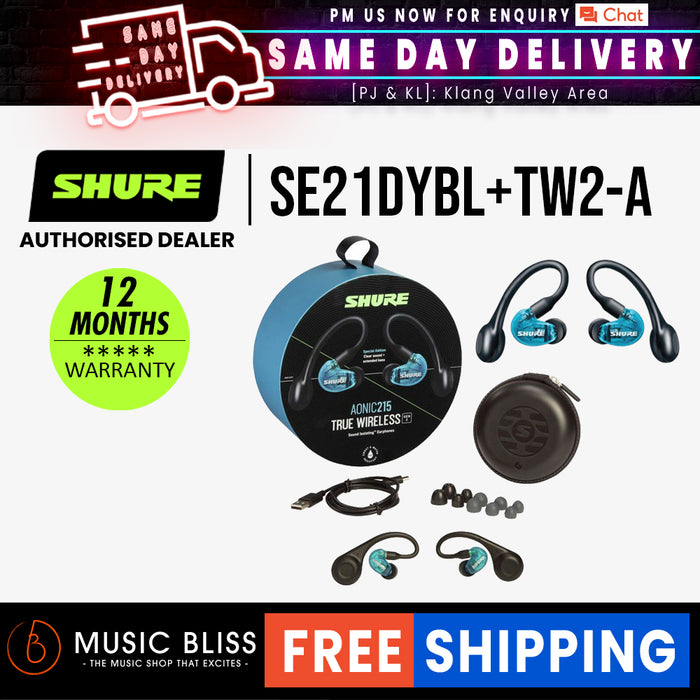 Shure Aonic 215 True Wireless Earphones with Bluetooth - Blue - Music Bliss Malaysia