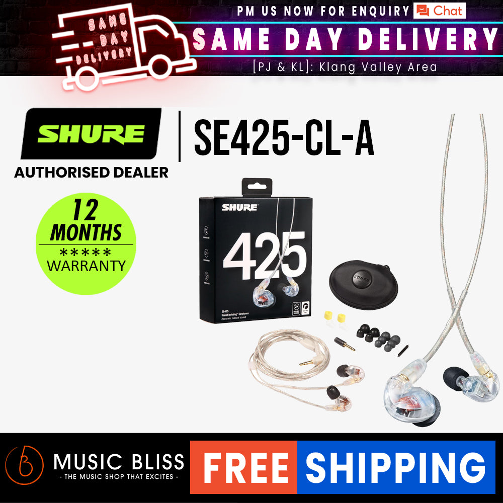 Shure SE425 Sound Isolating In-Ear Stereo Headphones - Clear