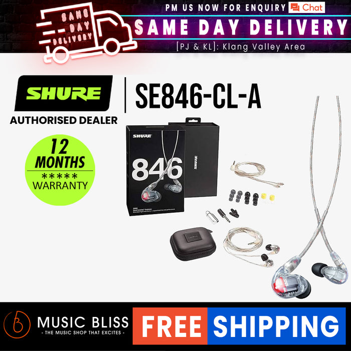 Shure SE846 Sound-isolating Earphones with Cable & Bluetooth - Clear - Music Bliss Malaysia