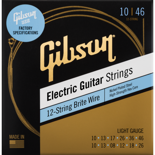 GIBSON ACCESSORIES BRITE WIRE 'REINFORCED' ELECTRIC GUITAR STRINGS, 12-STRING - .010-.046 LIGHT (SEG-BW12L) - Music Bliss Malaysia