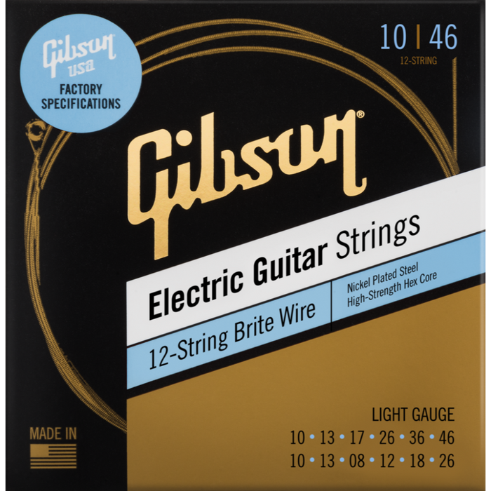 GIBSON ACCESSORIES BRITE WIRE 'REINFORCED' ELECTRIC GUITAR STRINGS, 12-STRING - .010-.046 LIGHT (SEG-BW12L) - Music Bliss Malaysia