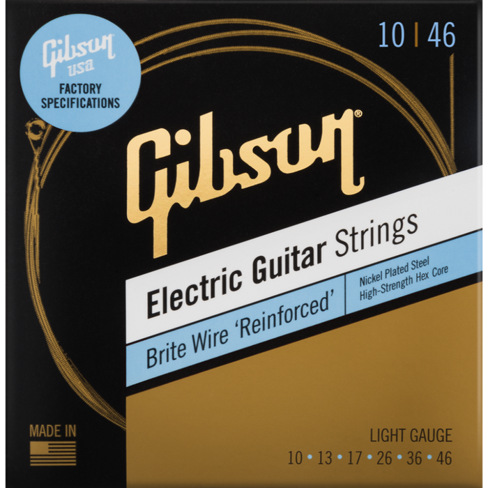 GIBSON ACCESSORIES BRITE WIRE 'REINFORCED' ELECTRIC GUITAR STRINGS - .010-.046 LIGHT - Music Bliss Malaysia