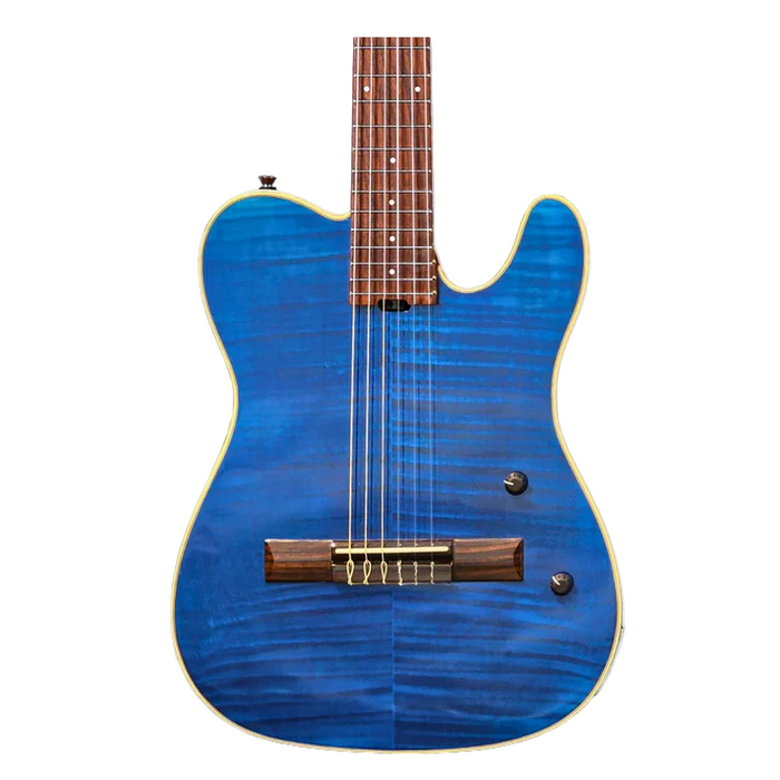SQOE Spain SEGD900 Electroacoustic Silent Nylon Guitar with Piezo Pickups, Quilted Maple Top - Blue
