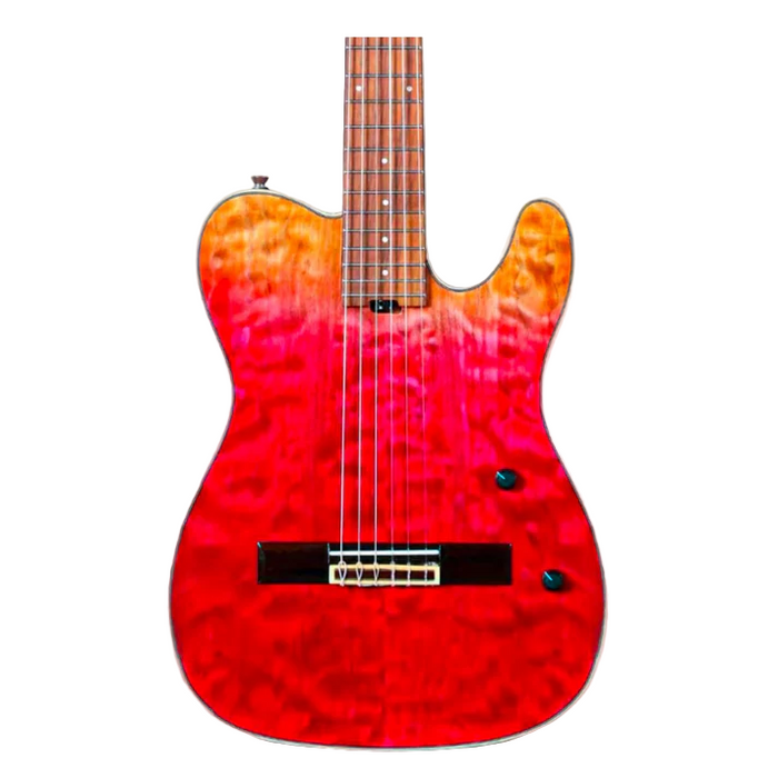 SQOE Spain SEGD900 Electroacoustic Silent Nylon Guitar with Piezo Pickups, Quilted Maple Top - Strawberry Red